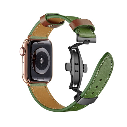 Butterfly Buckle Genuine Leather Watch Band For Apple Watch Ultra 49mm&Watch Ultra 2 49mm / Series 9&8&7 45mm / SE 3&SE 2&6&SE&5&4 44mm / 3&2&1 42mm(Green+Black Buckle) by buy2fix