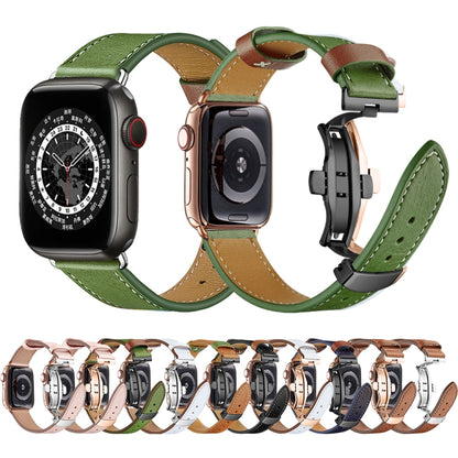 Butterfly Buckle Genuine Leather Watch Band For Apple Watch Series 9&8&7 41mm / SE 3&SE 2&6&SE&5&4 40mm / 3&2&1 38mm(Light Pink+Silver Buckle) by buy2fix