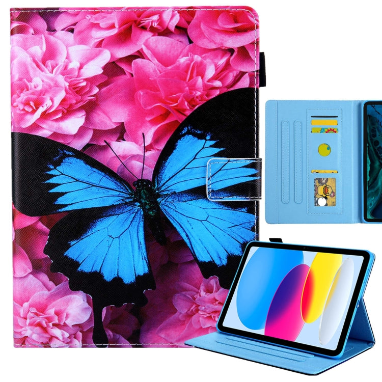 For iPad 2025 / 2022 Colored Drawing Leather Smart Tablet Case(Red Flower Blue Butterfly) by buy2fix