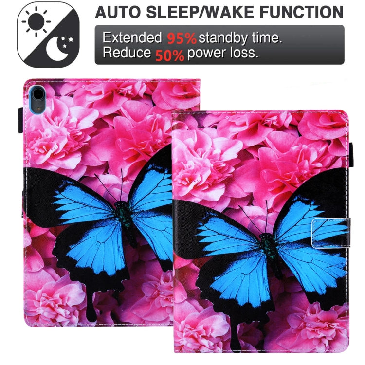 For iPad 2025 / 2022 Colored Drawing Leather Smart Tablet Case(Red Flower Blue Butterfly) by buy2fix