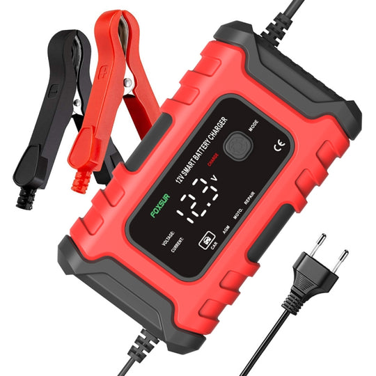 Chargeur de batterie intelligent FOXSUR 6A 12 V pour moto/voiture, type de prise : prise américaine (rouge)