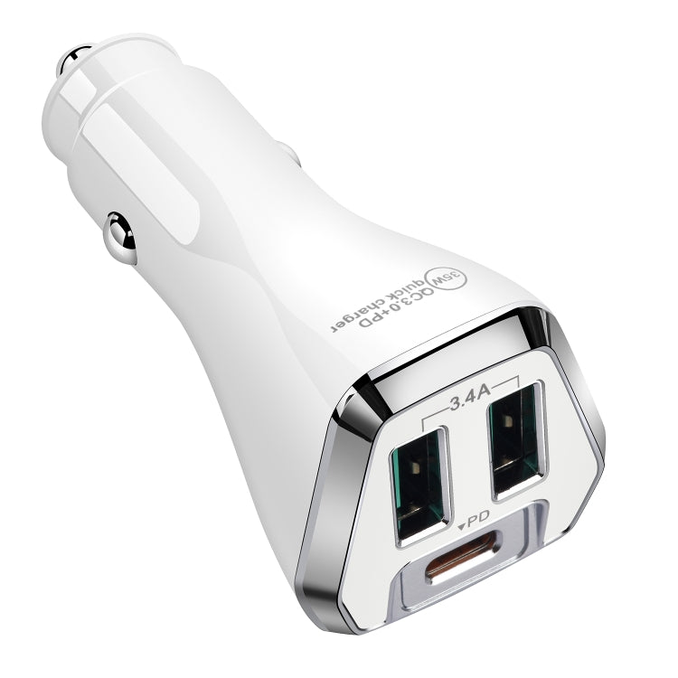 ACC-320PD 35W Dual USB+USB-C/Type-C Fast Charge Car Charger(White) - In Car by buy2fix | Online Shopping UK | buy2fix