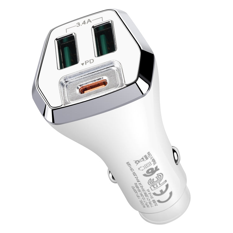 ACC-320PD 35W Dual USB+USB-C/Type-C Fast Charge Car Charger(White) - In Car by buy2fix | Online Shopping UK | buy2fix