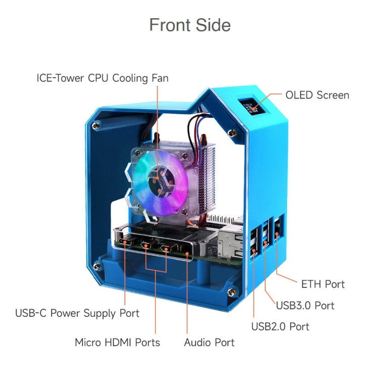 For Raspberry Pi 4B Waveshare Desktop Computer Fan LED Light Mini Tower Set(Blue) - Consumer Electronics by WAVESHARE | Online Shopping UK | buy2fix