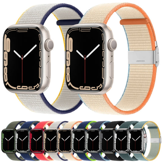Metal Buckle Nylon Strap For Apple Watch Ultra 49mm / Series 8&7 45mm / SE 2&6&SE&5&4 44mm / 3&2&1 42mm(Olive Green) by buy2fix