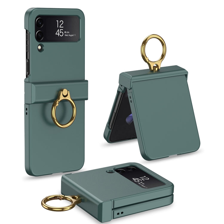 For Samsung Galaxy Z Flip4 GKK Ultrathin Hinge Full Coverage Phone Case with Ring Holder(Dark Green) by GKK