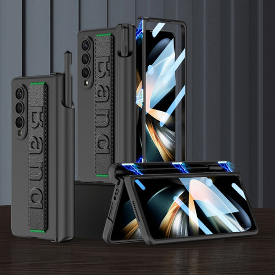 For Samsung Galaxy Z Fold4 GKK Magnetic Fold Hinge Shockproof Phone Case with Wrist Strap(Black)