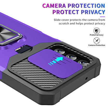 For Samsung Galaxy A14 5G Sliding Camshield Phone Case with Ring Holder & Card Slot(Purple) - Galaxy Phone Cases by buy2fix | Online Shopping UK | buy2fix