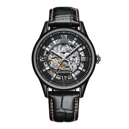 OCHSTIN 6020D Masterpiece Hollow Mechanical Men Watch(Black-Black) - Leather Strap Watches by OCHSTIN | Online Shopping UK | buy2fix