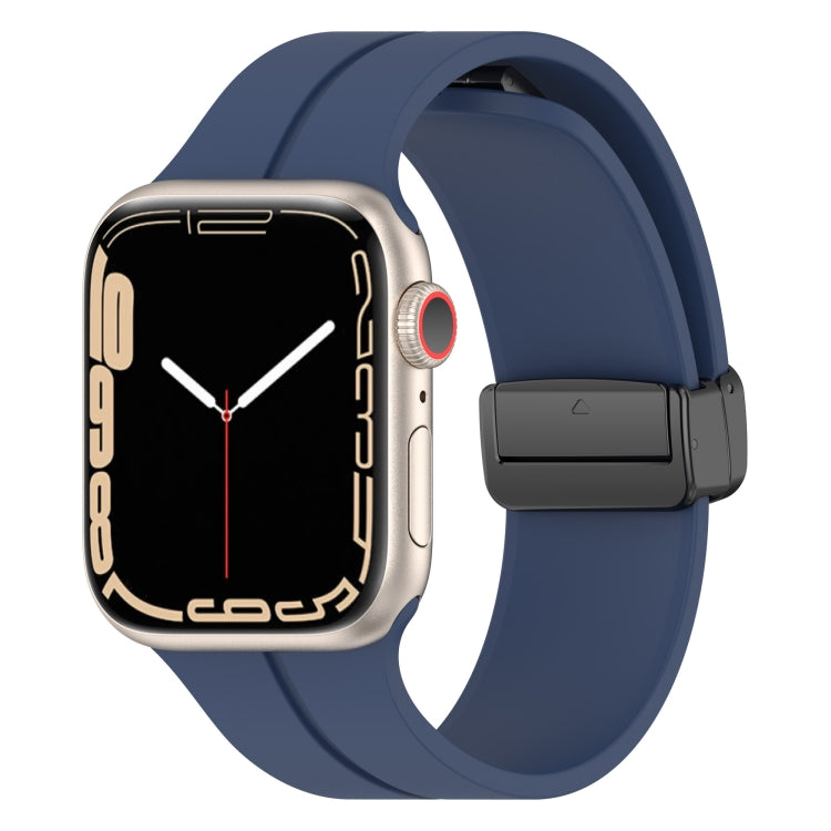 Solid Color Magnetic Buckle Silicone Watch Band For Apple Watch Ultra 49mm / Series 8&7 45mm / SE 2&6&SE&5&4 44mm(Midnight Blue) by buy2fix