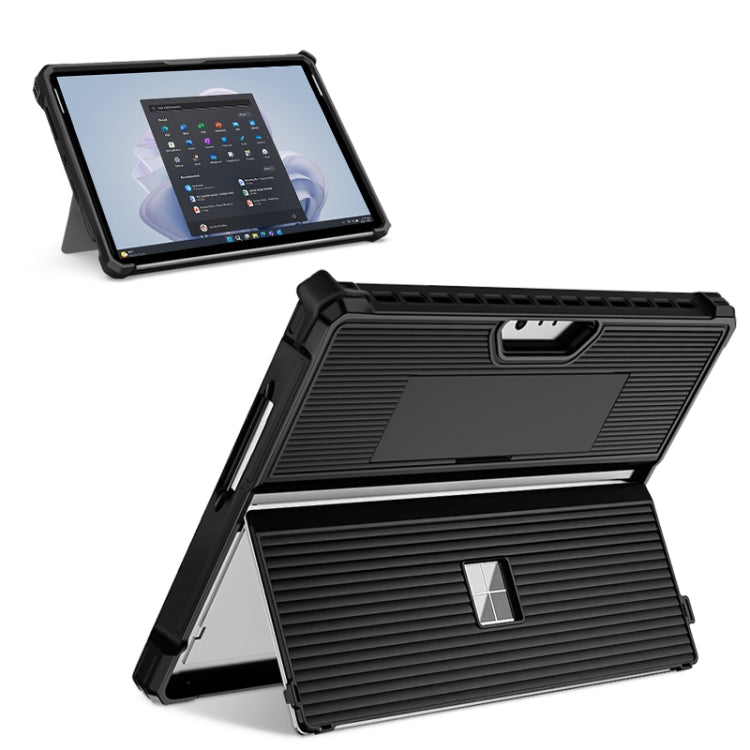 For Microsoft Surface Pro 9 Striped Hollow Tablet Case with Holder Cover(Black) by buy2fix