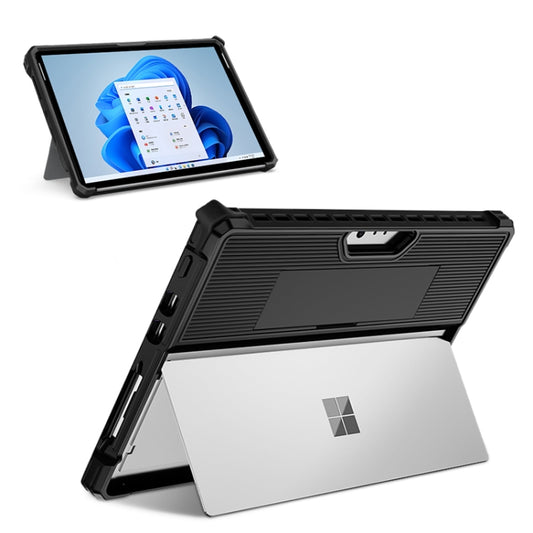 For Microsoft Surface Pro 8 Striped Hollow Tablet Case with Shoulder Strap(Black) by buy2fix