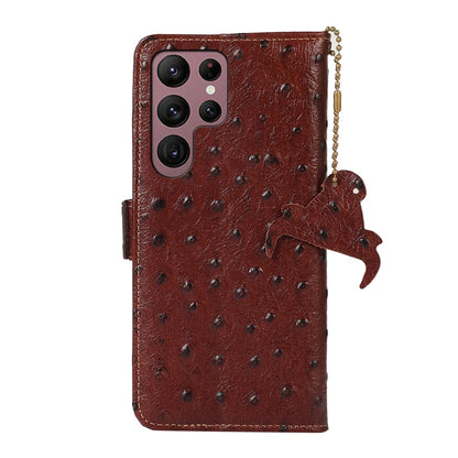 For Samsung Galaxy S23 Ultra 5G Ostrich Pattern Genuine Leather RFID Phone Case(Coffee) - Galaxy S23 Ultra 5G Cases by buy2fix | Online Shopping UK | buy2fix