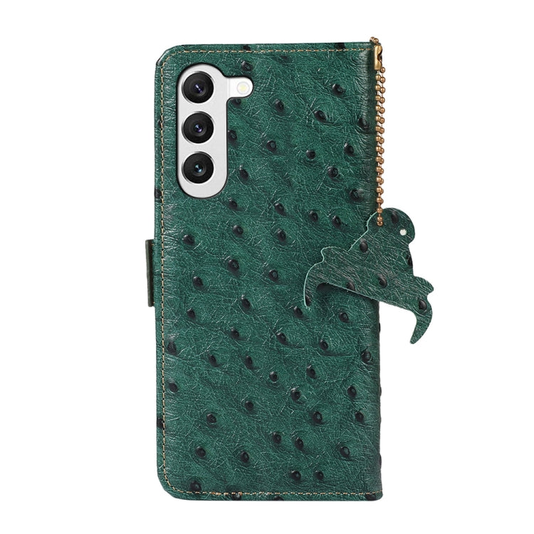 For Samsung Galaxy S22 5G Ostrich Pattern Genuine Leather RFID Phone Case(Green) - Galaxy S22 5G Cases by buy2fix | Online Shopping UK | buy2fix