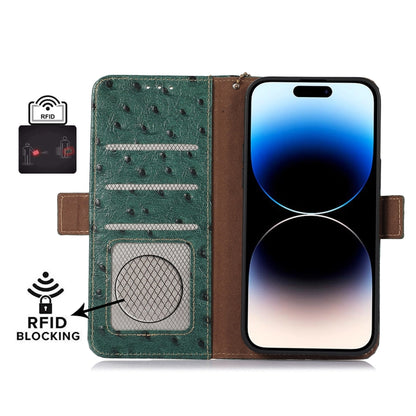 For Google Pixel 7 Pro Ostrich Pattern Genuine Leather RFID Phone Case(Green) - Google Cases by buy2fix | Online Shopping UK | buy2fix