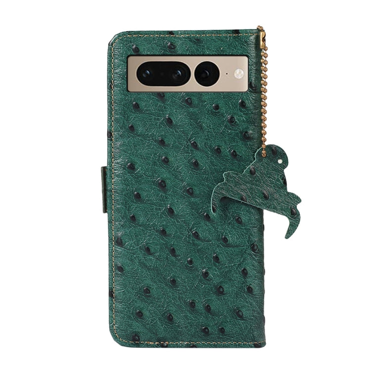 For Google Pixel 7 Ostrich Pattern Genuine Leather RFID Phone Case(Green) - Google Cases by buy2fix | Online Shopping UK | buy2fix