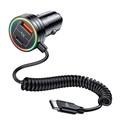 USAMS US-CC167 C33 60W Spring Cable Car Charger with Aperture(Black) - In Car by USAMS | Online Shopping UK | buy2fix