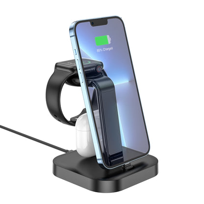 hoco CW43 Graceful 3 in 1 Wireless Charger(Black) - Apple Accessories by hoco | Online Shopping UK | buy2fix