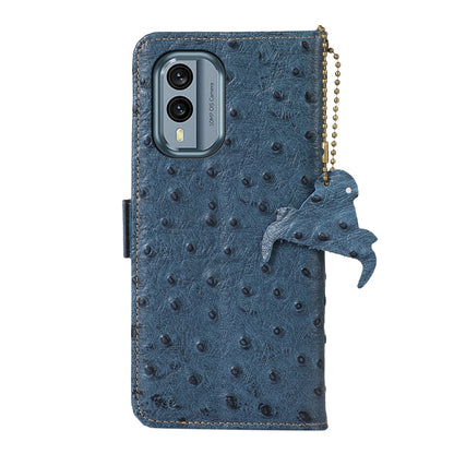 For Nokia X30 5G Ostrich Pattern Genuine Leather RFID Phone Case(Blue) by buy2fix