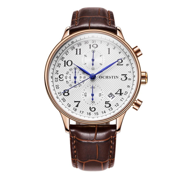 Ochstin 6050C Multifunctional Quartz Men Leather Watch(Rose Gold+Coffee) - Leather Strap Watches by OCHSTIN | Online Shopping UK | buy2fix