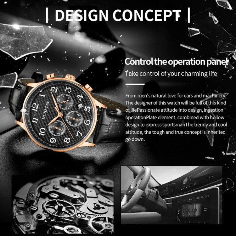 Ochstin 6050E Multifunctional Quartz Men Leather Watch(Black+Black) - Leather Strap Watches by OCHSTIN | Online Shopping UK | buy2fix