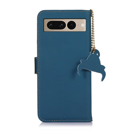 For Google Pixel 7 Pro Genuine Leather Magnetic RFID Leather Phone Case(Blue) - Google Cases by buy2fix | Online Shopping UK | buy2fix