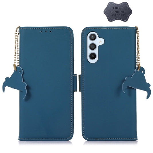 For Samsung Galaxy A54 5G Genuine Leather Magnetic RFID Leather Phone Case(Blue) - Galaxy Phone Cases by buy2fix | Online Shopping UK | buy2fix