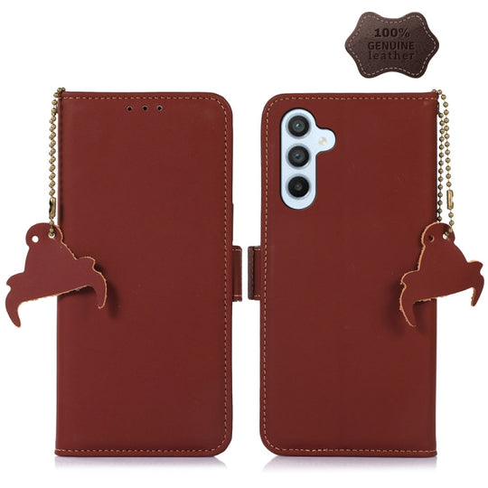 For Samsung Galaxy A54 5G Genuine Leather Magnetic RFID Leather Phone Case(Coffee)