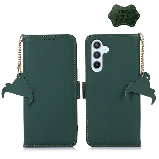 For Samsung Galaxy S23 5G Genuine Leather Magnetic RFID Leather Phone Case(Green)