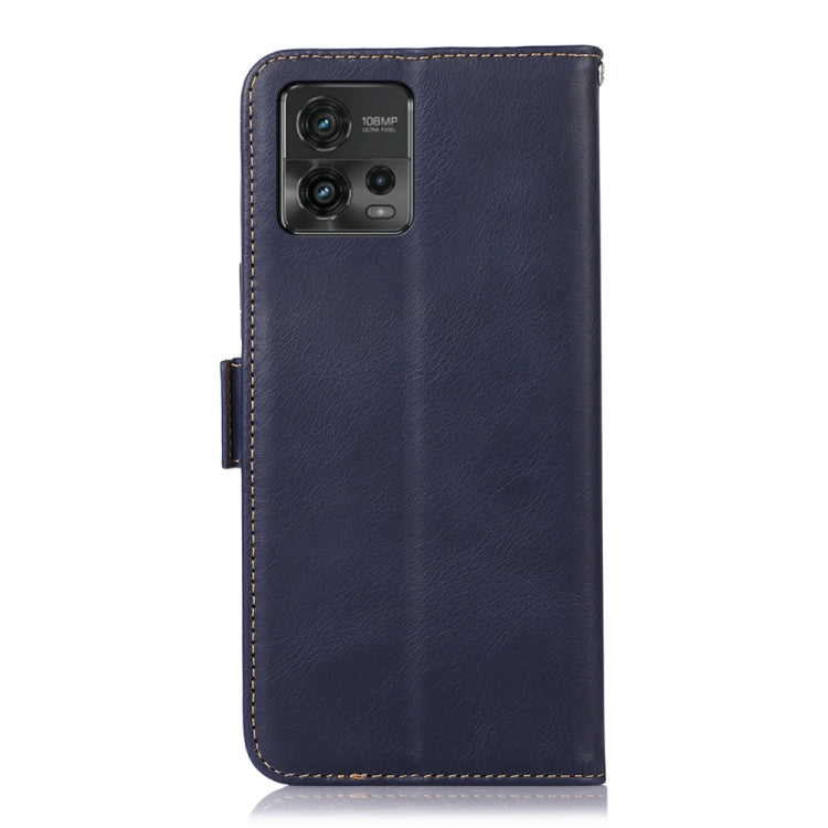 For Motorola Moto G72 Magnetic Crazy Horse Texture Genuine Leather RFID Phone Case(Blue) - Motorola Cases by buy2fix | Online Shopping UK | buy2fix