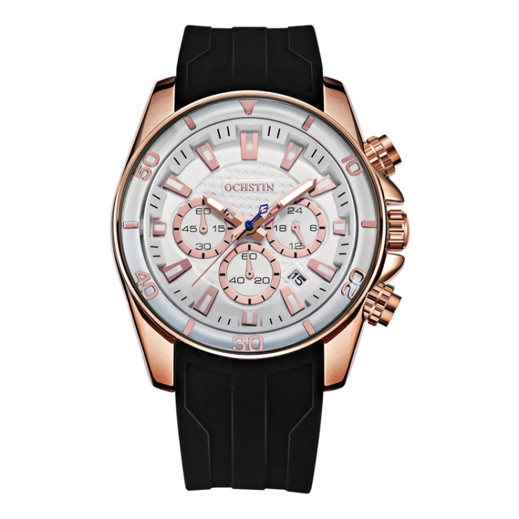 OCHSTIN 6094A Multifunctional Quartz Waterproof Luminous Men Watch(Rose Gold+White) - Leather Strap Watches by OCHSTIN | Online Shopping UK | buy2fix