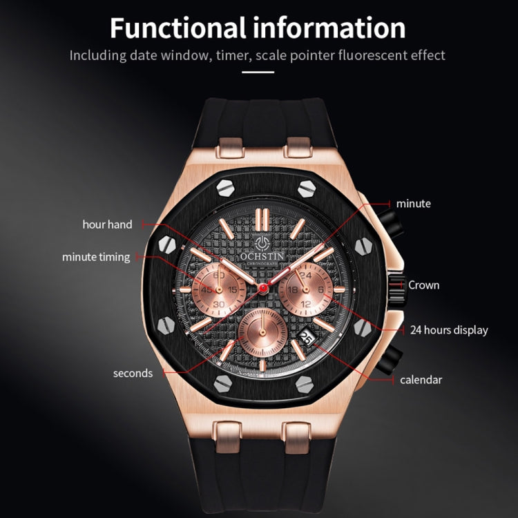 OCHSTIN 6100E Multifunctional Quartz Waterproof TPU Strap Men Watch(Rose Gold+Black) - Silicone Strap Watches by OCHSTIN | Online Shopping UK | buy2fix