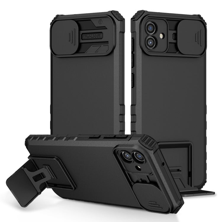 For Samsung Galaxy A04 4G Stereoscopic Holder Sliding Camshield Phone Case(Black) - Galaxy Phone Cases by buy2fix | Online Shopping UK | buy2fix