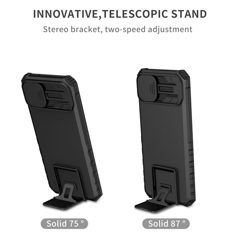 For Samsung Galaxy A04 4G Stereoscopic Holder Sliding Camshield Phone Case(Black) - Galaxy Phone Cases by buy2fix | Online Shopping UK | buy2fix