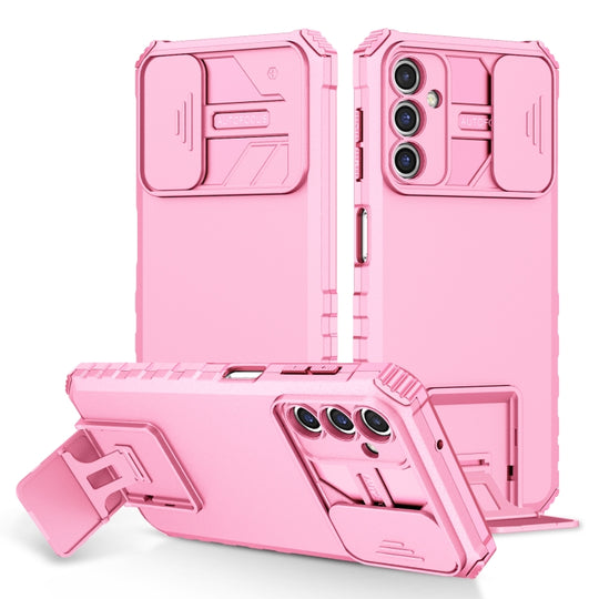 For Samsung Galaxy A14 5G Stereoscopic Holder Sliding Camshield Phone Case(Pink)