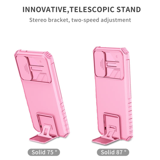 For Samsung Galaxy A14 5G Stereoscopic Holder Sliding Camshield Phone Case(Pink) by buy2fix