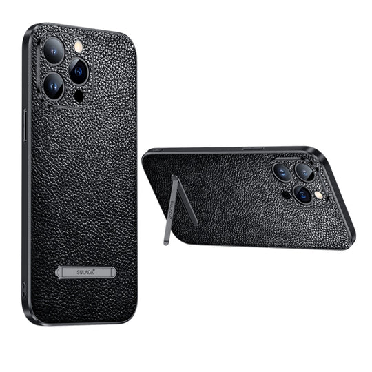 For iPhone 14 SULADA Invisible Bracket Leather Back Cover Phone Case(Black)