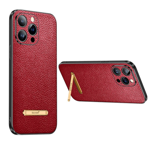 For iPhone 14 Pro Max SULADA Invisible Bracket Leather Back Cover Phone Case(Red)