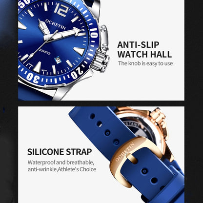 OCHSTIN 7002A Multifunctional Quartz Waterproof Luminous Men Watch(Rose Gold+Blue) - Silicone Strap Watches by OCHSTIN | Online Shopping UK | buy2fix