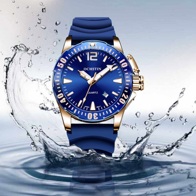 OCHSTIN 7002A Multifunctional Quartz Waterproof Luminous Men Watch(Rose Gold+Blue) - Silicone Strap Watches by OCHSTIN | Online Shopping UK | buy2fix