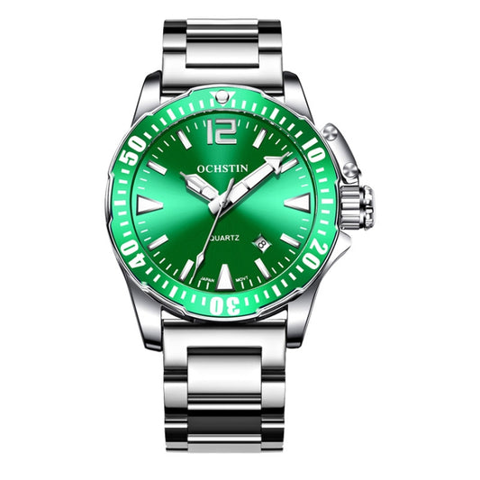 OCHSTIN 7002B Multifunctional Quartz Waterproof Luminous Steel Strap Men Watch(Silver+Green) - Metal Strap Watches by OCHSTIN | Online Shopping UK | buy2fix