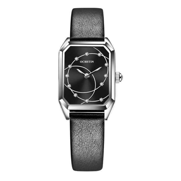 OCHSTIN 7008C Parangon Series Fashion Casual Leather Strap Quartz Watch(Silver+Black) - Leather Strap Watches by OCHSTIN | Online Shopping UK | buy2fix