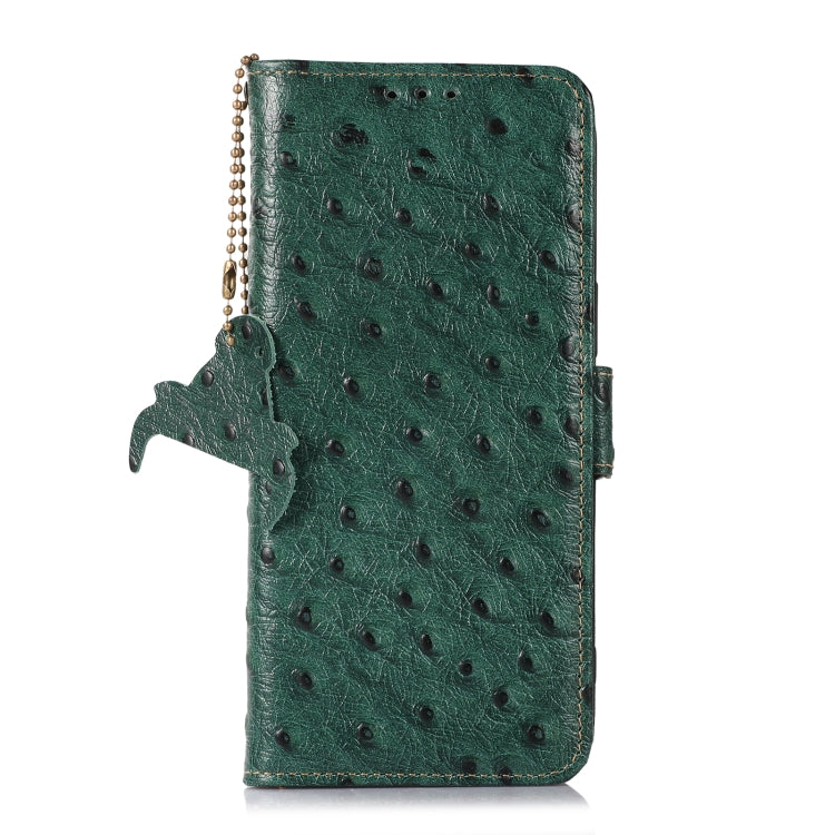 For Motorola Moto G72 4G Ostrich Pattern Genuine Leather RFID Phone Case(Green) - Motorola Cases by buy2fix | Online Shopping UK | buy2fix