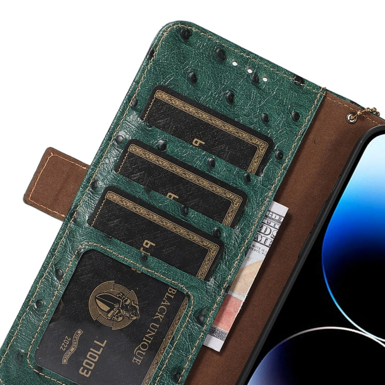 For Motorola Moto G72 4G Ostrich Pattern Genuine Leather RFID Phone Case(Green) - Motorola Cases by buy2fix | Online Shopping UK | buy2fix