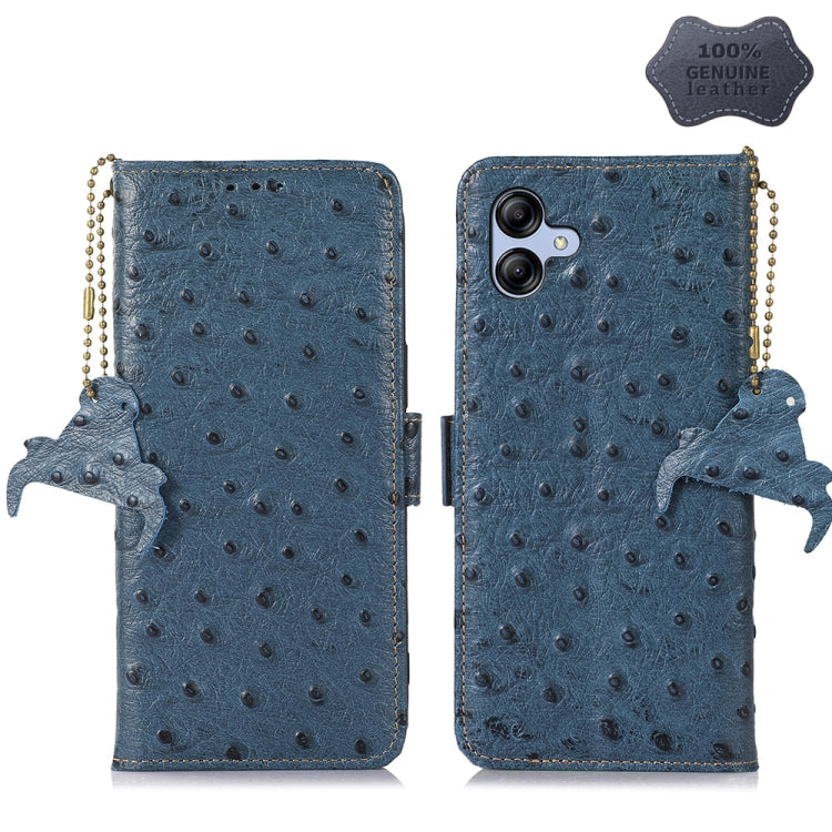 For Samsung Galaxy A04e Ostrich Pattern Genuine Leather RFID Phone Case(Blue) - Galaxy Phone Cases by buy2fix | Online Shopping UK | buy2fix