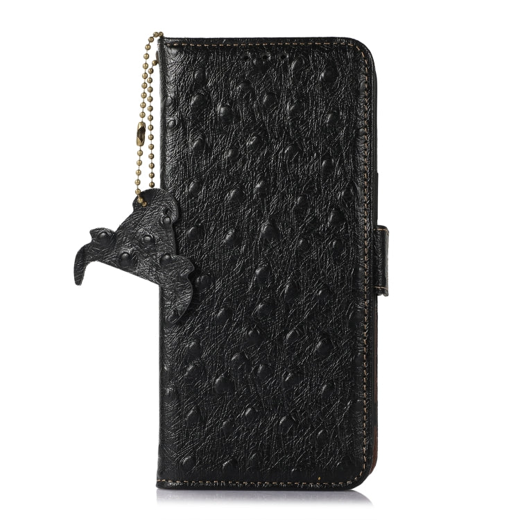 For Samsung Galaxy A04e Ostrich Pattern Genuine Leather RFID Phone Case(Black) - Galaxy Phone Cases by buy2fix | Online Shopping UK | buy2fix