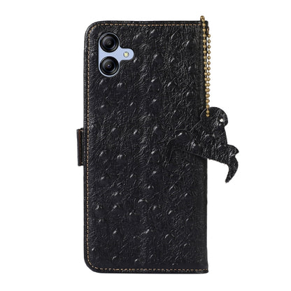 For Samsung Galaxy A04e Ostrich Pattern Genuine Leather RFID Phone Case(Black) - Galaxy Phone Cases by buy2fix | Online Shopping UK | buy2fix