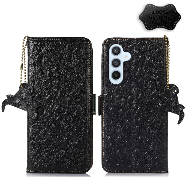 For Samsung Galaxy A54 5G Ostrich Pattern Genuine Leather RFID Phone Case(Black) - Galaxy Phone Cases by buy2fix | Online Shopping UK | buy2fix