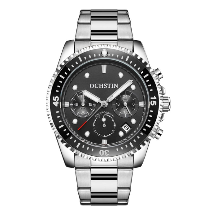 OCHSTIN 7019C Multifunctional Quartz Waterproof Luminous Steel Strap Men Watch(Black+Silver) - Metal Strap Watches by OCHSTIN | Online Shopping UK | buy2fix