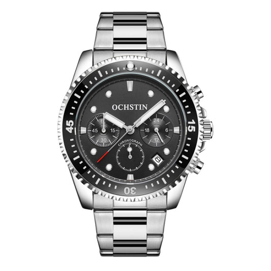 OCHSTIN 7019C Multifunctional Quartz Waterproof Luminous Steel Strap Men Watch(Black+Silver) - Metal Strap Watches by OCHSTIN | Online Shopping UK | buy2fix